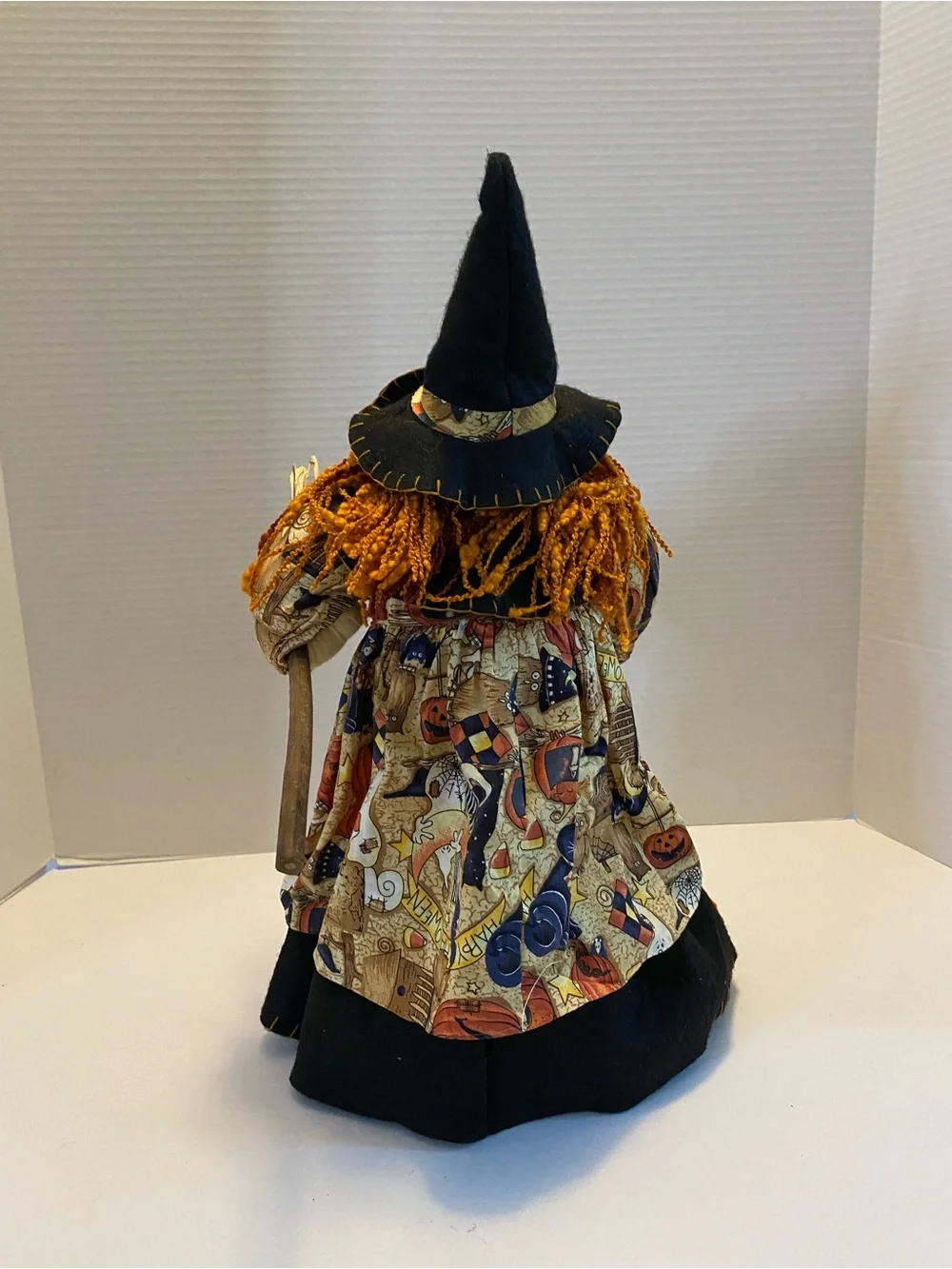 Vintage Witch With Broom Fabric Orange And Black Weighted Bottom Prima Creations
